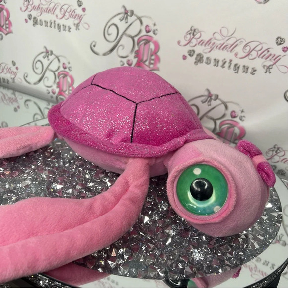 Big eyed pink sea turtle sparkly adorable bow tie on head plush  stuffed toy - Picture 5 of 14